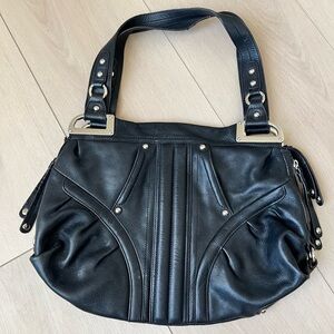 B. Makowsky Black Leather Pants Shoulder Bag Purse
